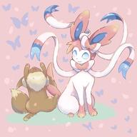 amount:pair body-type:feral butterflies hall-of-fame:bronze series:eeveelutions series:pokemon species:eevee species:sylveon style:girly style:pastel-colors style:playful // 1200x1200 // 111KB
