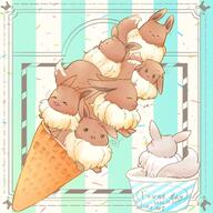 amount:multiple amount:pair atmosphere:party body-type:feral creature-in-food hall-of-fame:bronze ice-cream series:pokemon species:eevee species:shiny-pokemon style:abstract-background style:striped-background style:thin-border // 1200x1200 // 194KB