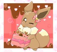 amount:solo atmosphere:valentines-day body-type:feral body-type:semi-anthro chocolate series:pokemon species:eevee style:kawaii wearing-bow // 1200x1098 // 120KB