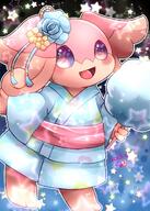amount:solo atmosphere:stary body-type:semi-anthro body-type:slightly-chubby cotton-candy feminine flower kimono species:audino style:girly style:kawaii wearing-flower // 855x1200 // 174KB