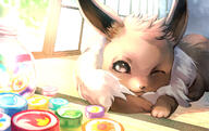 all-eeveelutions-represented amount:solo atmosphere:home atmosphere:sunlight body-type:feral series:pokemon species:eevee style:painted style:very-detailed wink // 1080x680 // 399KB