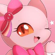 amount:solo body-type:semi-anthro hall-of-fame:bronze hall-of-fame:silver pride sassy species:mew style:girly style:icon style:kawaii style:one-color style:pink style:playful style:sparkly style:very-girly wearing-bow wink // 700x700 // 241KB