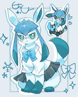 amount:solo body-type:feral book glasses hall-of-fame:bronze hall-of-fame:silver nerdy outfit schoolgirl-outfit series:eeveelutions series:pokemon species:glaceon style:blue style:kawaii style:outline style:thin-border wearing-bow // 1474x1820 // 1.1MB