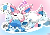 affection amount:pair annoyed body-type:feral cuddling drooling hall-of-fame:bronze hungry series:eeveelutions series:pokemon sleeping species:glaceon species:sylveon style:outline style:pastel-colors style:playful // 850x600 // 91KB