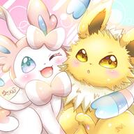 affection amount:pair body-type:feral cuddling series:eeveelutions series:pokemon species:jolteon species:sylveon style:kawaii style:playful style:very-playful // 1080x1080 // 145KB