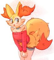 amount:solo body-type:anthro crop-top embarrassed leaning-forwards species:braixen style:kawaii style:kemono style:painted sweater thigh-highs visibly-shy // 1878x2062 // 334KB