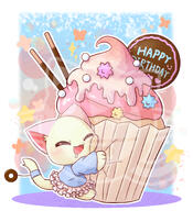 affection amount:solo body-type:semi-anthro cupcake hugging pocky species:cat style:girly style:outline style:pastel-colors style:playful style:very-playful style:white-border // 2000x2200 // 2.2MB