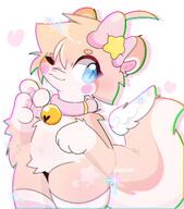 amount:solo bell-collar body-type:anthro collar species:cat style:chromatic-aberration style:girly style:kemono style:one-color style:pink style:playful thigh-highs wings // 1807x2048 // 410KB
