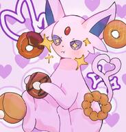 amount:solo body-type:feral chocolate donut food forehead-gem hall-of-fame:bronze hall-of-fame:silver heart-shape series:eeveelutions series:pokemon species:espeon style:contrasting-colors style:kawaii sweets // 1338x1394 // 186KB