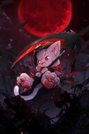 amount:solo atmosphere:evil atmosphere:night blood-moon body-type:feral body-type:semi-anthro hall-of-fame:bronze hall-of-fame:silver outfit red-and-black-clothing scythe species:cat style:painted // 2000x3000 // 402KB