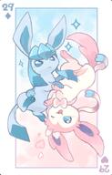 amount:pair body-type:feral hall-of-fame:bronze hall-of-fame:silver series:eeveelutions series:pokemon species:glaceon species:sylveon style:kawaii style:pastel-colors style:white-border wink // 464x723 // 258KB