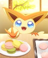 amount:solo atmosphere:home atmosphere:sunlight body-type:semi-anthro food macarons species:victini style:kawaii sweets // 1500x1800 // 214KB