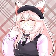 amount:solo bell-collar body-type:anthro collar formal-wear glasses hat long-hair nerdy outfit relax species:cat style:kemono style:outline // 2000x2000 // 381KB