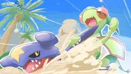 amount:pair atmosphere:beach atmosphere:powerful body-type:feral body-type:semi-anthro hall-of-fame:bronze hall-of-fame:silver happy species:flygon species:garchomp style:painted style:playful // 3200x1800 // 1.5MB