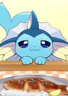 amount:solo atmosphere:restaurant body-type:feral fish hungry rice series:eeveelutions series:pokemon smug species:vaporeon style:intentional-blur style:kawaii visual-teasing // 2355x3329 // 444KB