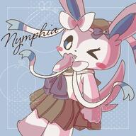 amount:solo body-type:anthro body-type:semi-anthro outfit schoolgirl-outfit series:eeveelutions series:pokemon skirt species:sylveon style:dithering style:kemono style:thin-border wink // 1875x1875 // 345KB