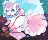 amount:solo artist:fluffydasher atmosphere:home body-type:feral butt_freckles candy coffee cookies freckles hall-of-fame:bronze hall-of-fame:silver laying-on-side species:alolan-vulpix style:kawaii style:playful style:very-playful wearing-bow window // 2579x2115 // 423KB