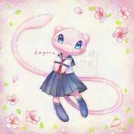 amount:solo atmosphere:flowers atmosphere:sakura body-type:feral body-type:semi-anthro flower hall-of-fame:bronze hall-of-fame:silver outfit schoolgirl-outfit species:mew style:noisy style:watercolor thigh-highs // 2048x2048 // 561KB