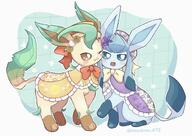 amount:pair atmosphere:easter body-type:feral feminine flower hall-of-fame:bronze hall-of-fame:silver outfit series:eeveelutions series:pokemon species:glaceon species:leafeon spring-outfit style:girly style:pastel-colors style:playful wearing-bow wearing-flower // 2048x1448 // 323KB