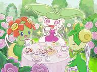 amount:multiple atmosphere:fancy atmosphere:flowers atmosphere:hedge atmosphere:picnic body-type:semi-anthro character:dolliv flower hall-of-fame:bronze hall-of-fame:silver pokepuff species:bellossom species:steenee style:outline style:playful style:very-playful tea // 2048x1536 // 423KB