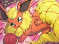 amount:solo body-type:feral hall-of-fame:bronze hall-of-fame:silver nomming series:eeveelutions series:pokemon species:flareon style:girly style:kawaii style:outline style:playful yarn // 1524x1143 // 308KB