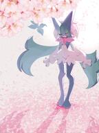 amount:solo atmosphere:petals atmosphere:sakura body-type:anthro hall-of-fame:bronze hall-of-fame:gold hall-of-fame:silver species:meowscarada style:girly style:intentional-blur style:kawaii style:kemono // 2480x3307 // 1.1MB