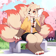 amount:solo atmosphere:sakura boba body-type:anthro casual-outfit drink shirt species:fox style:intentional-blur style:kemono // 2000x2000 // 507KB