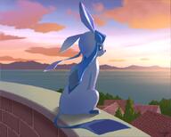 amount:solo atmosphere:sunset atmosphere:town body-type:feral series:eeveelutions series:pokemon species:glaceon style:lineless style:noisy // 699x561 // 455KB