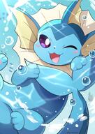 amount:solo atmosphere:sunlight atmosphere:undersea body-type:feral hall-of-fame:bronze series:eeveelutions series:pokemon species:vaporeon style:kawaii wink // 2150x3035 // 482KB