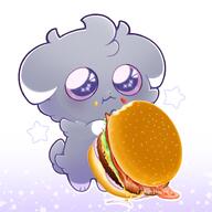 amount:solo atmosphere:stary burger eating series:pokemon species:espurr style:dithering style:girly style:playful style:sparkly style:very-playful // 1500x1500 // 166KB