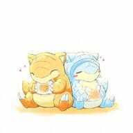 amount:pair body-type:feral content eating happy sandwich species:alolan-sandshrew species:sandshrew style:playful // 1200x1200 // 126KB