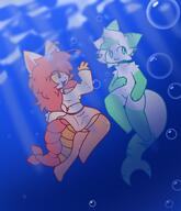 amount:pair atmosphere:bubbles atmosphere:undersea body-type:anthro body-type:semi-anthro casual-outfit hall-of-fame:bronze hall-of-fame:silver oc skirt species:cat species:fish species:shark style:intentional-blur style:kemono // 1755x2048 // 236KB