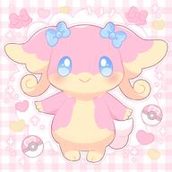 amount:solo atmosphere:assorted-objects body-type:semi-anthro hall-of-fame:bronze species:audino style:abstract-background style:checkered style:girly style:kawaii style:outline style:pastel-colors style:playful style:very-girly style:very-kawaii style:very-playful wearing-bow // 1764x1764 // 243KB
