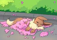 amount:solo atmosphere:sakura atmosphere:town body-type:feral hall-of-fame:bronze hall-of-fame:silver laying-on-side series:pokemon sleeping species:eevee style:playful style:simple-colors // 1000x700 // 105KB