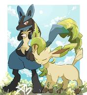 amount:pair atmosphere:field body-type:feral body-type:semi-anthro hall-of-fame:bronze series:eeveelutions series:pokemon species:leafeon species:lucario style:white-border // 1108x1200 // 1.5MB