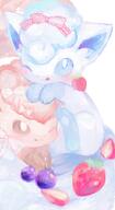 amount:pair blueberries body-type:feral hall-of-fame:bronze hall-of-fame:silver species:alolan-vulpix species:vulpix strawberry style:bounce-lighting style:faded style:girly style:painted style:playful style:very-girly style:very-playful wearing-bow // 1114x2033 // 229KB