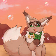 amount:solo atmosphere:bubbles atmosphere:cliffside atmosphere:sunset aviator_goggles body-type:feral explorer-badge fluffified freckles goggles hall-of-fame:bronze hall-of-fame:silver oc scarf series:pokemon species:eevee // 2000x2000 // 428KB