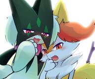amount:pair body-type:anthro series:pokemon species:braixen species:cat species:meowscarada verbal-teasing visual-teasing // 1486x1236 // 157KB