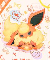 affection amount:pair atmosphere:assorted-objects body-type:feral cuddling hall-of-fame:bronze series:eeveelutions series:pokemon smothered species:eevee species:flareon style:dithering style:kawaii style:playful style:sketch // 1536x1836 // 256KB