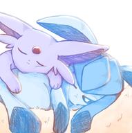 affection amount:pair atmosphere:bedroom body-type:feral cheek-rub forehead-gem hall-of-fame:bronze pressing-same-body-part-against-each-other series:eeveelutions series:pokemon sleeping species:espeon species:glaceon style:traditional-art // 884x890 // 99KB