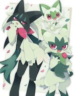 amount:solo atmosphere:petals body-type:anthro body-type:feral body-type:semi-anthro series:pokemon species:cat species:floragato species:meowscarada species:sprigatito style:abstract-background visual-teasing // 1586x2048 // 310KB