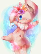 amount:solo body-type:feral feminine flower series:pokemon species:eevee style:girly style:kawaii style:playful style:very-playful style:watercolor wearing-flower // 750x1000 // 596KB