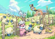 amount:multiple atmosphere:farm atmosphere:field barn body-type:feral body-type:semi-anthro hall-of-fame:bronze series:eeveelutions series:pokemon species:emolga species:flaaffy species:jolteon species:mareep species:pachirisu species:yamper style:kawaii style:very-kawaii // 2048x1448 // 522KB