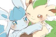 affection amount:pair body-type:feral cuddling hugging series:eeveelutions series:pokemon species:glaceon species:leafeon style:kawaii style:sketch wink // 2731x1839 // 362KB