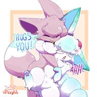 affection amount:pair body-type:feral body-type:semi-anthro collar hall-of-fame:bronze hall-of-fame:silver hugging oc panicked series:pokemon silly species:alolan-vulpix species:eevee style:girly style:kawaii style:playful style:very-playful style:white-border // 2500x2500 // 473KB