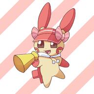 amount:solo body-type:semi-anthro hall-of-fame:bronze hat megaphone species:plusle style:abstract-background style:kemono style:striped-background wearing-bow // 2100x2100 // 221KB