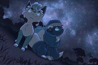amount:pair atmosphere:night atmosphere:stary body-type:feral freckles hall-of-fame:bronze hall-of-fame:gold hall-of-fame:silver hat oc species:alolan-vulpix species:meowstic // 1600x1066 // 176KB