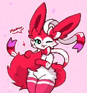amount:solo artist:fluffydasher body-type:anthro body-type:semi-anthro freckles hall-of-fame:bronze hall-of-fame:gold hall-of-fame:silver oc series:eeveelutions series:pokemon species:sylveon style:girly style:kawaii style:kemono style:no-anti-aliasing style:one-color style:outline style:pink style:playful style:very-girly thigh-highs wink // 789x846 // 12KB