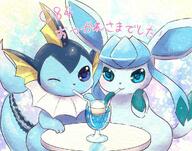 amount:pair body-type:feral drink hall-of-fame:bronze series:eeveelutions series:pokemon sharing-food species:glaceon species:vaporeon style:kawaii style:very-kawaii wink // 1000x784 // 148KB