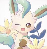 amount:solo body-type:feral series:eeveelutions series:pokemon species:leafeon style:kawaii sunflower wink // 1286x1344 // 288KB